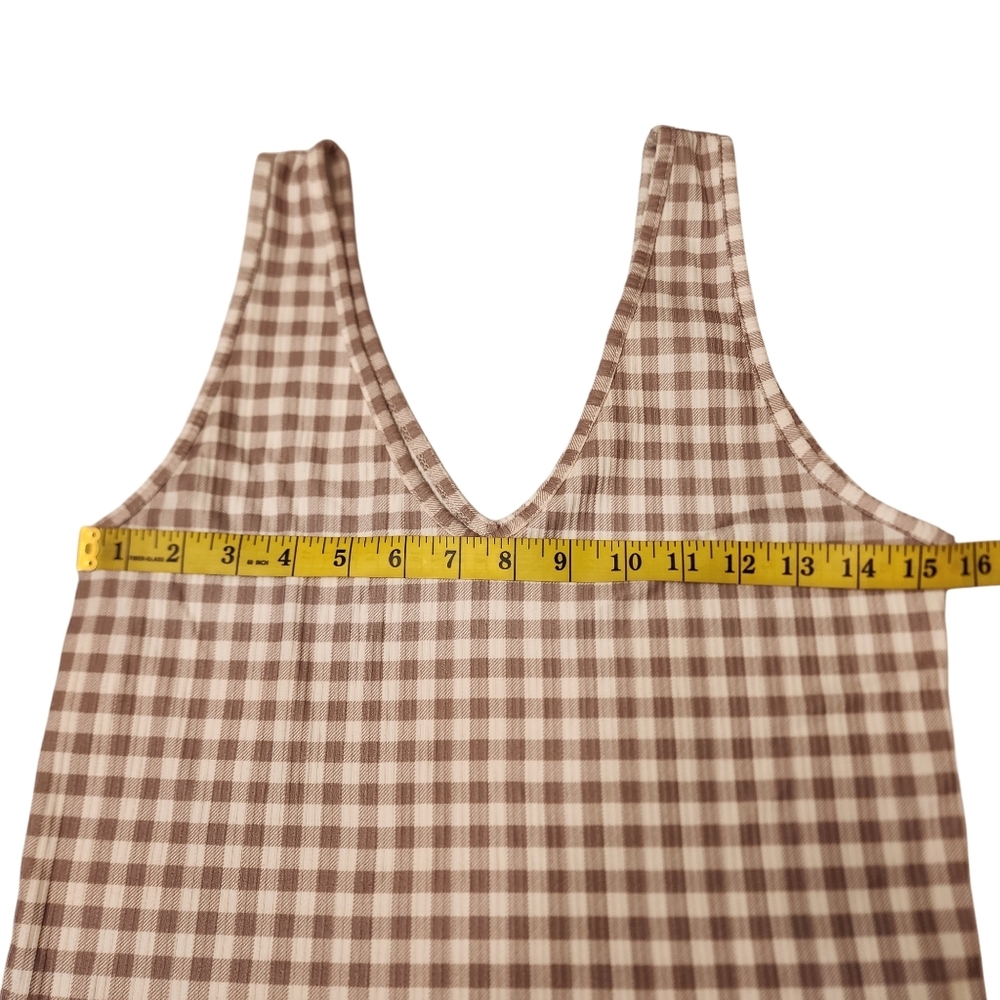Gingham Pattern V-neck Crop Tank Top Fitted Size L - Picture 5 of 8